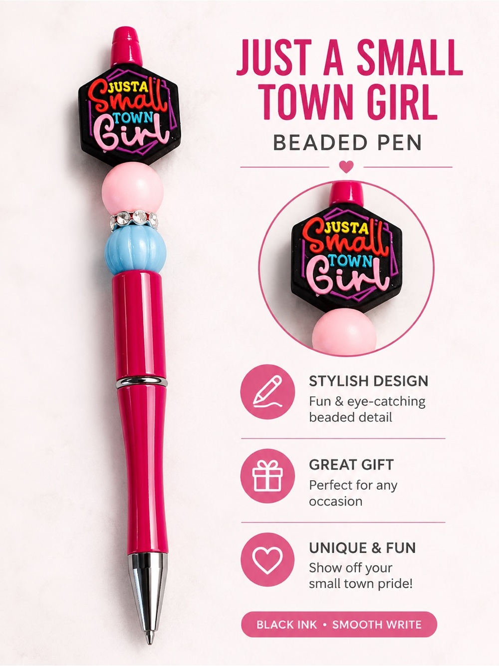 Hand Crafted Pink and Blue Decorative Ballpoint Pen